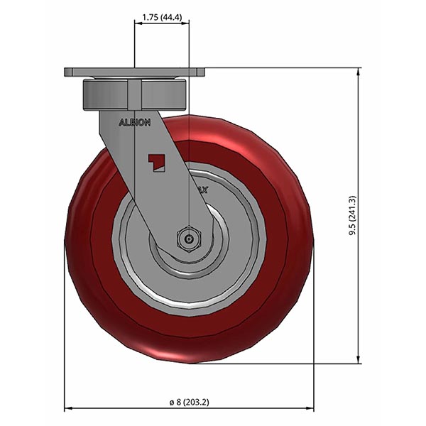 Side view drawing of caster with dimensions